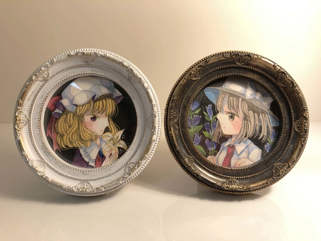 蓮子とメリーの水彩原画セット(額入り)