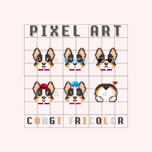 Premade Badges Corgi Tricolor Pixel Art