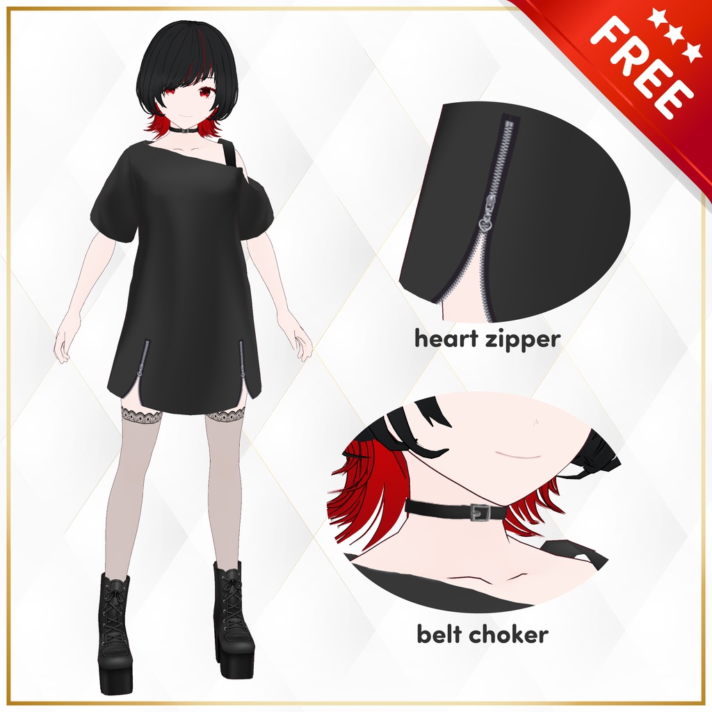 【FREE / 無料】[VRoid] cool t-shirt dress & choker / Tシャツワンピ＆チョーカー