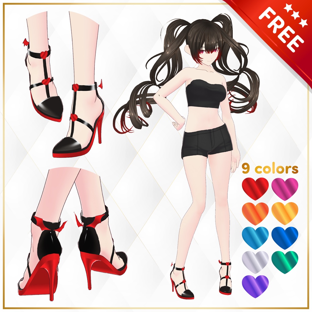 【FREE/ 無料】[VRoid] devil wings high heels / 小悪魔の羽ハイヒール