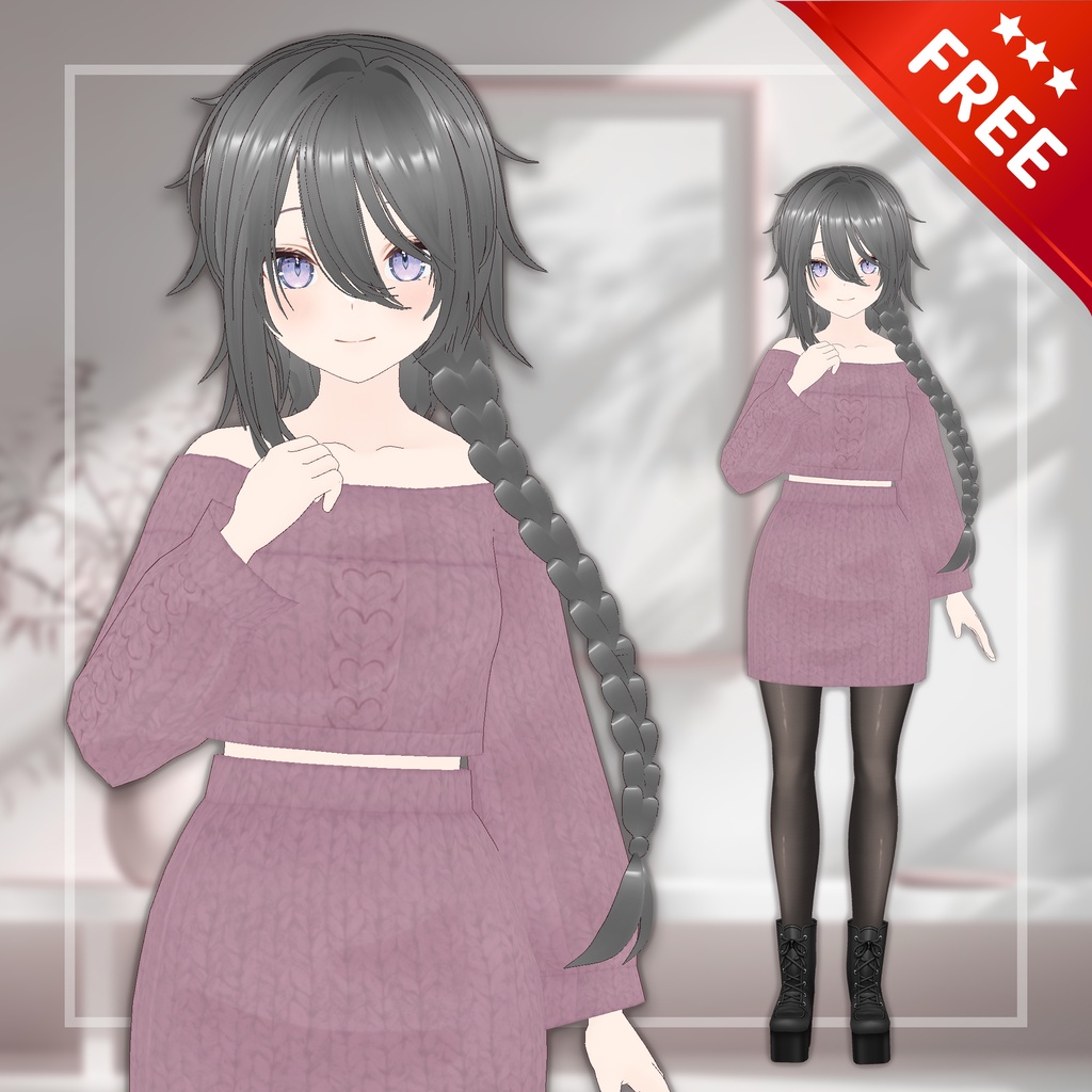 【FREE/ 無料】[VRoid] Heart Knit Set / ハートのニット セットアップ