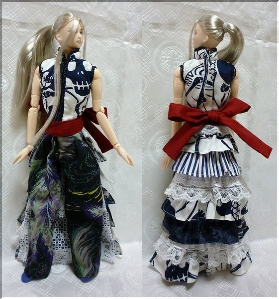 1/6メンズドール チャイナドレス 骸骨柄