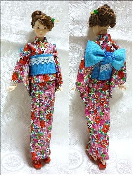 1/6ドール、 27センチドールサイズ 浴衣セット パンダ赤花柄