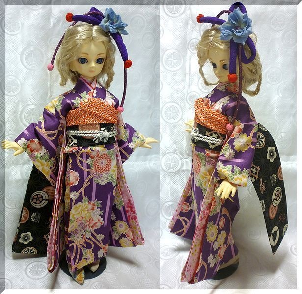 40センチドール 着物セット 紫地花柄