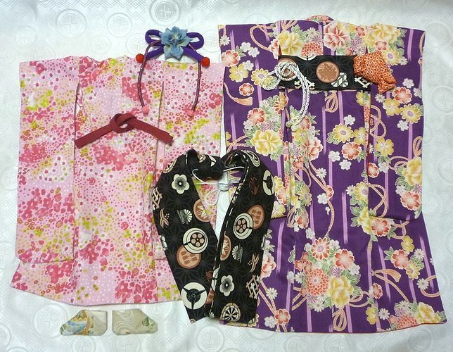 40センチドール 着物セット 紫地花柄