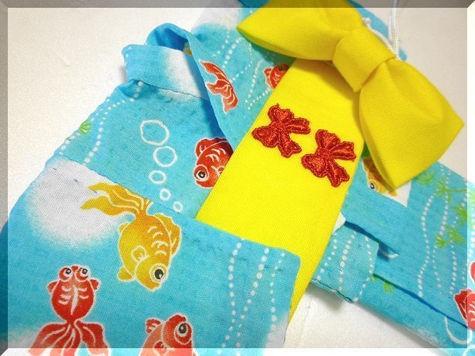 1/6ドールサイズ(幼SDサイズ)浴衣セット 水色地金魚柄