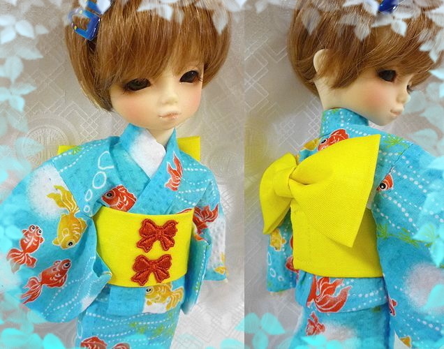 1/6ドールサイズ(幼SDサイズ)浴衣セット 水色地金魚柄