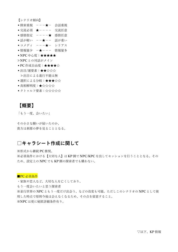 CoCシナリオ集「君と僕の夢物語」【SPLL:E108167】