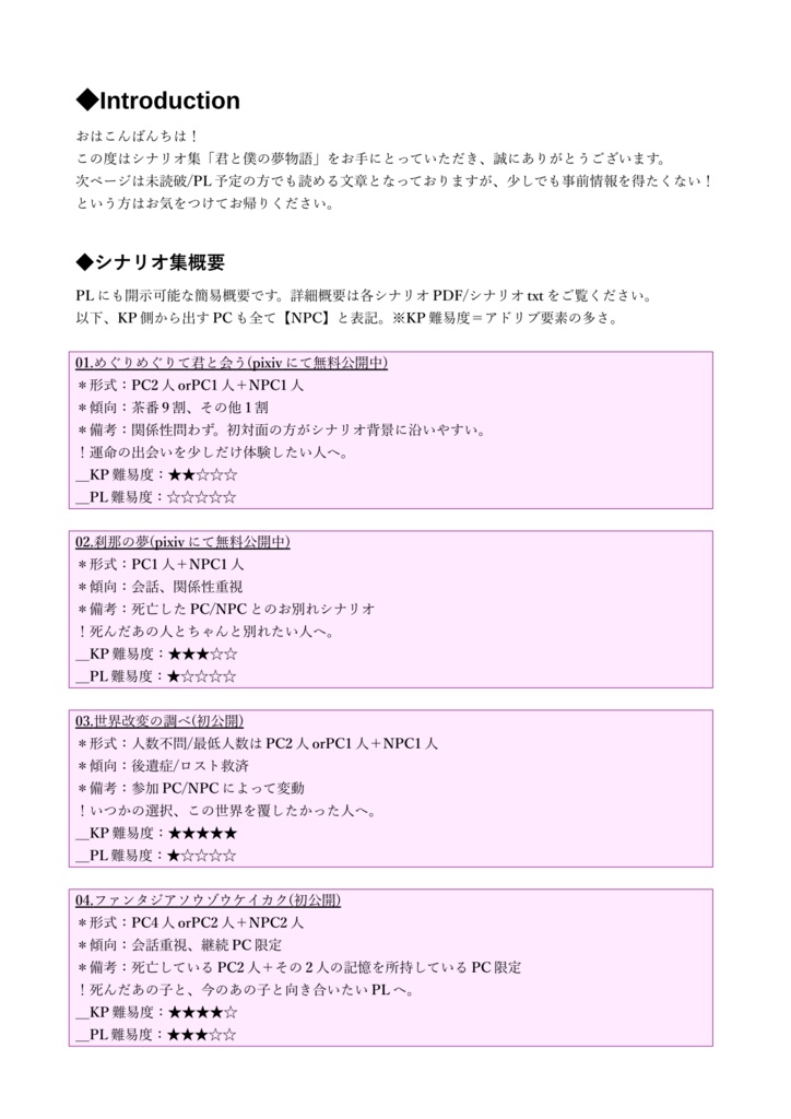 CoCシナリオ集「君と僕の夢物語」【SPLL:E108167】