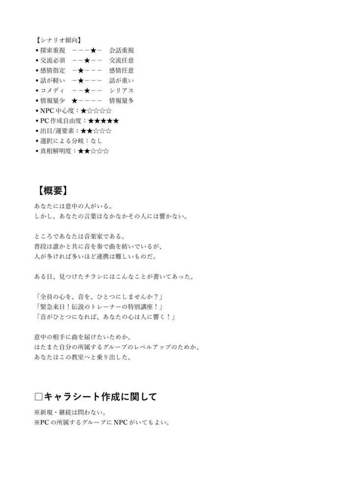 CoCシナリオ「響け!ラブソング」