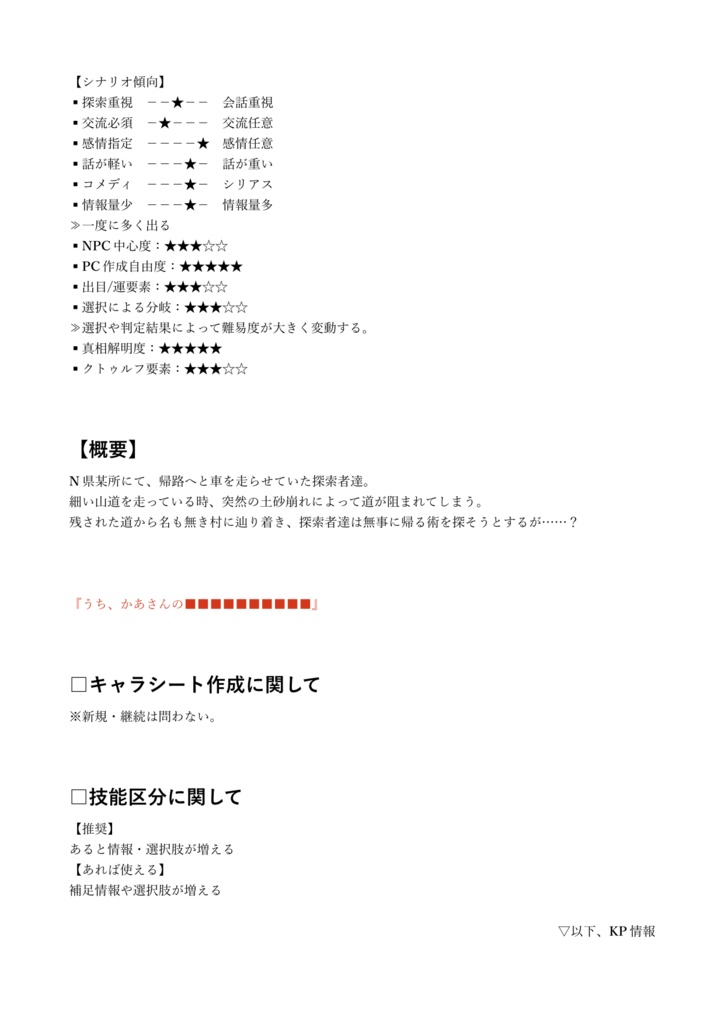 CoCシナリオ「ははのはらから」【SPLL:E196229】