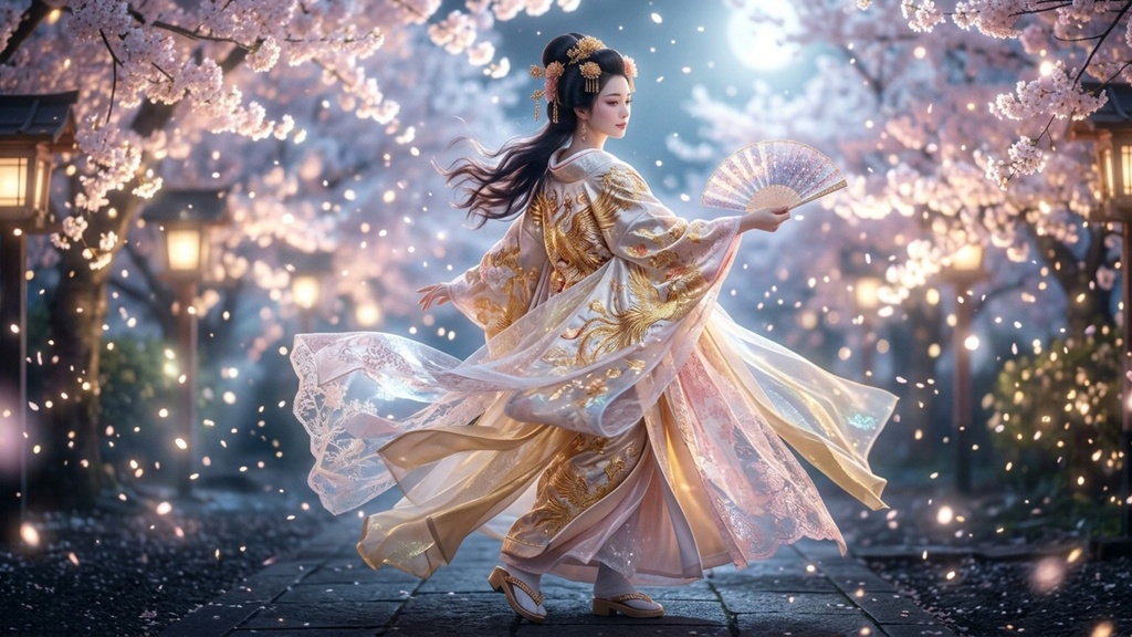 【デジタル素材3枚組】月夜と藤霞に抱かれて 〜藤と桜に舞い降りし月光の姫君たち〜