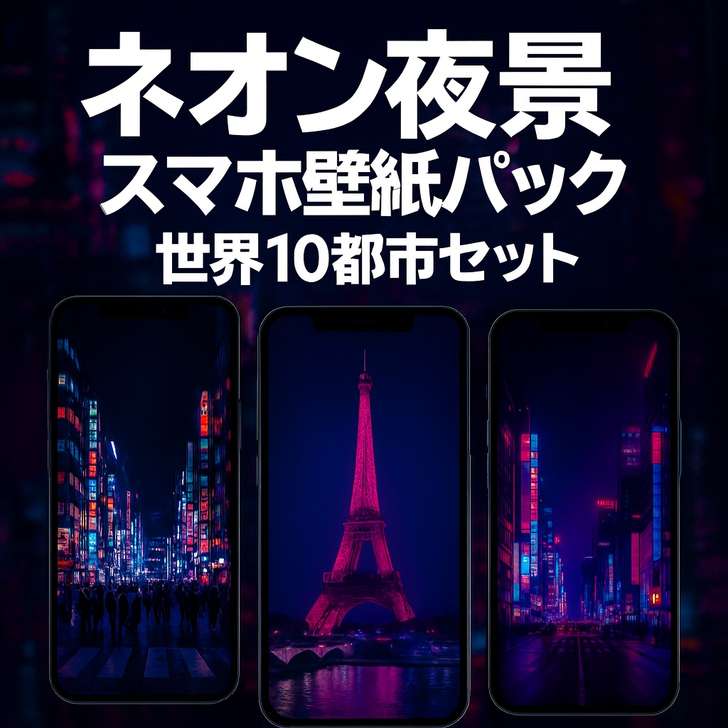 ネオン夜景スマホ壁紙パック Vol.1|世界10都市セット(テキストなし・高画質)