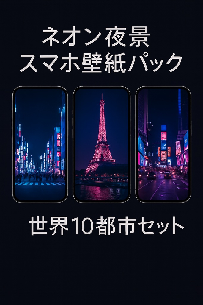 ネオン夜景スマホ壁紙パック Vol.1|世界10都市セット(テキストなし・高画質)