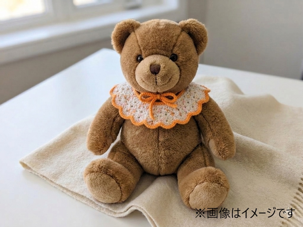 【ハンドメイド】お花のようなスカラップ編み ベビーつけ襟スタイ(オレンジエッジ)大小セット