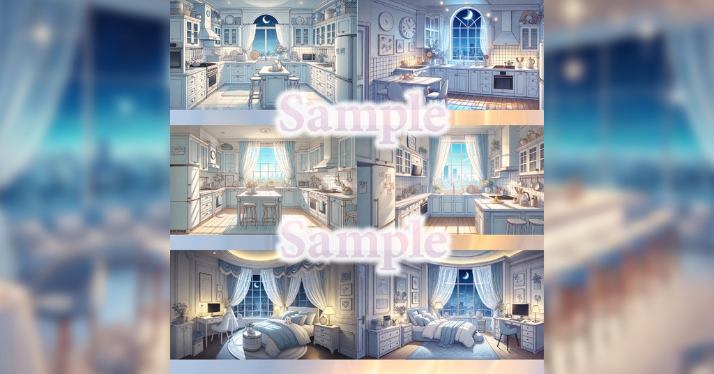 【 背景画像 / 配信背景 】VTuber配信にも!水色と白のエレガントなかわいい部屋