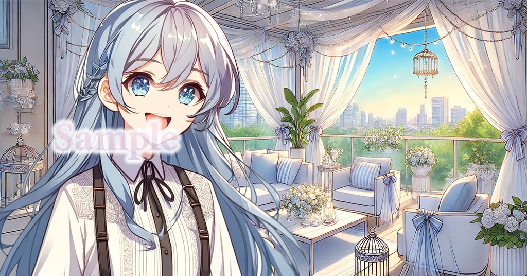 【 背景画像 / 配信背景 】VTuber配信にも!水色と白のエレガントなかわいい部屋