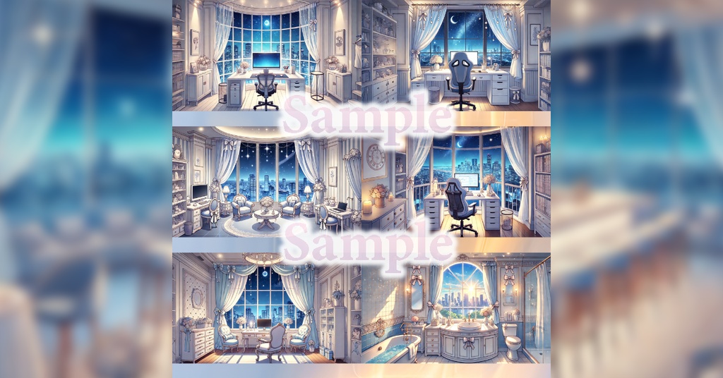 【 背景画像 / 配信背景 】VTuber配信にも!水色と白のエレガントなかわいい部屋