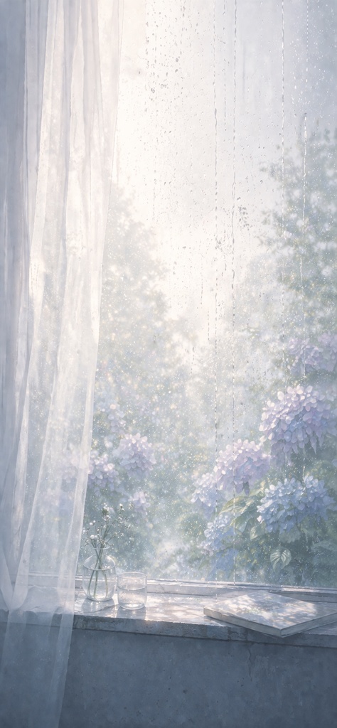 紫陽花と雨