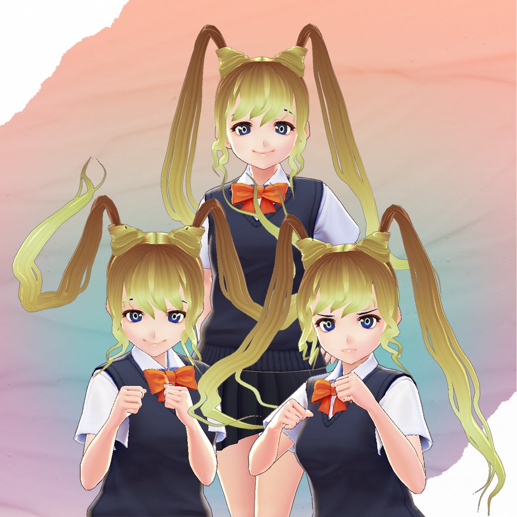 【VRoid】3 in 1 Cat Ear Twin Buns Hair