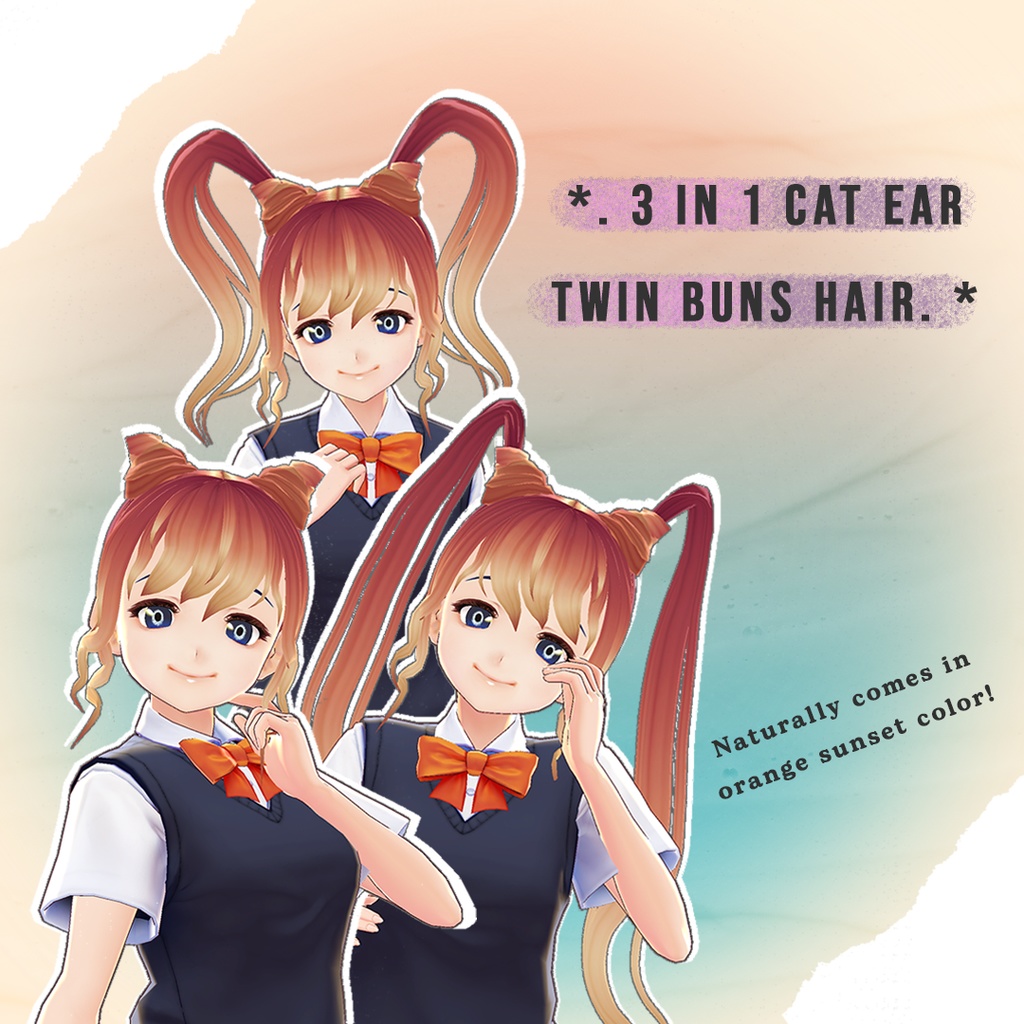 【VRoid】3 in 1 Cat Ear Twin Buns Hair