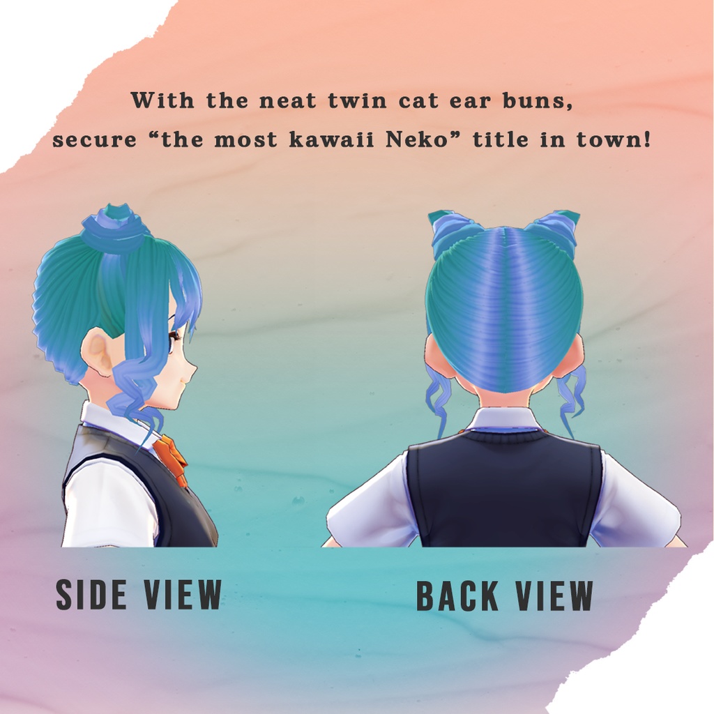 【VRoid】3 in 1 Cat Ear Twin Buns Hair