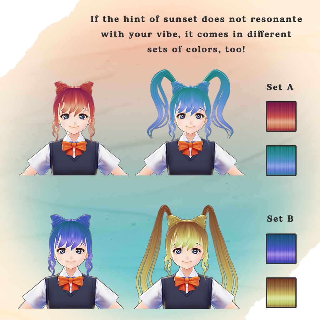 【VRoid】3 in 1 Cat Ear Twin Buns Hair