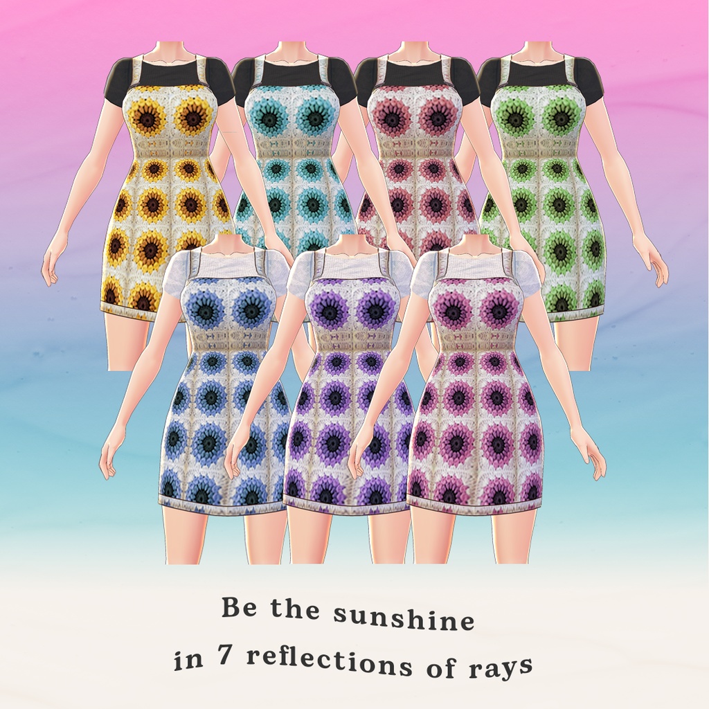 【VRoid用/Vroid衣】Crochet Sunflo Overall + Free Tees; 全体的にかぎ針編みのヒマワリ + 無料シャツ
