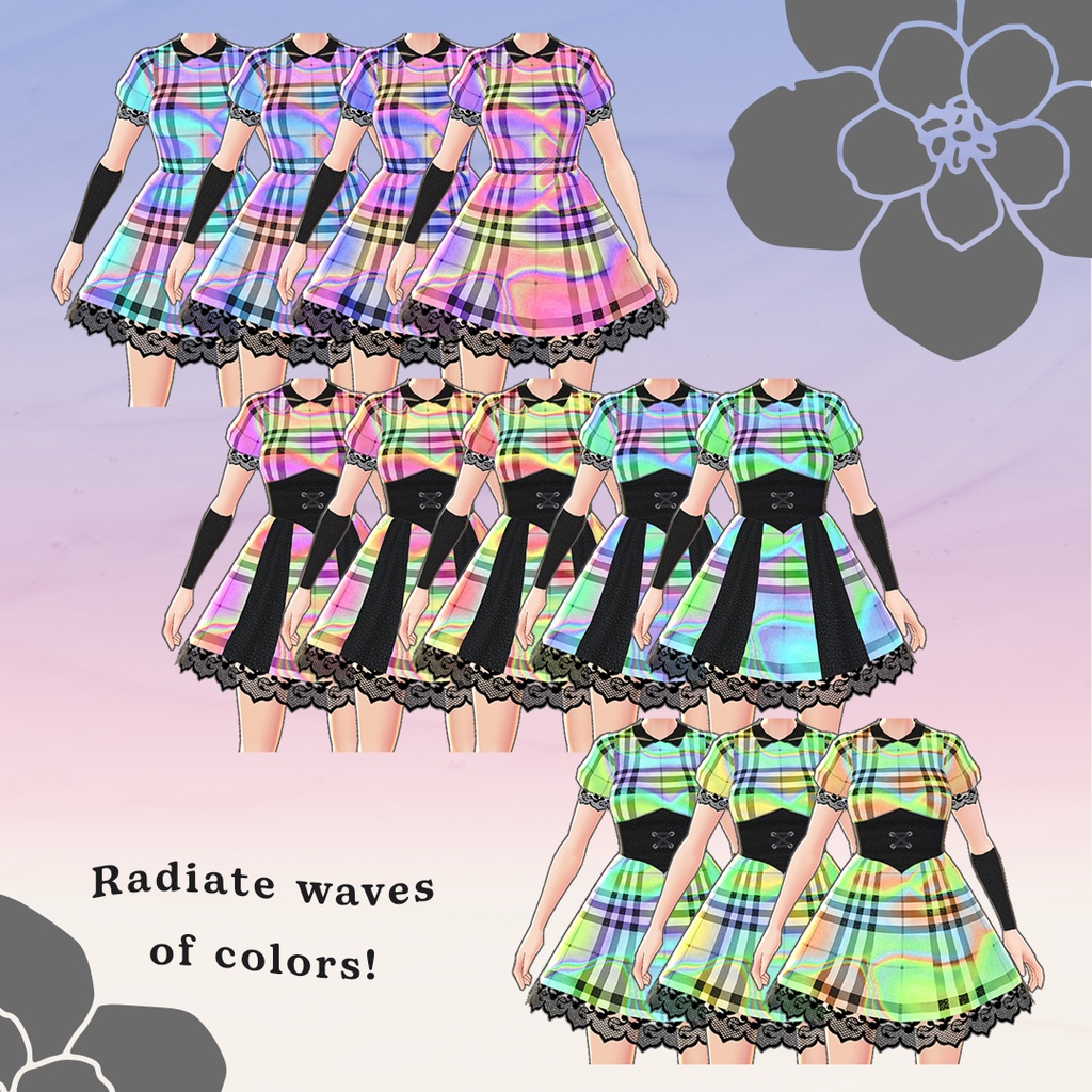 【VRoid用/Vroid衣】Holographic Dress + Free Corset; ホログラフィックドレス + 無料のコルセット
