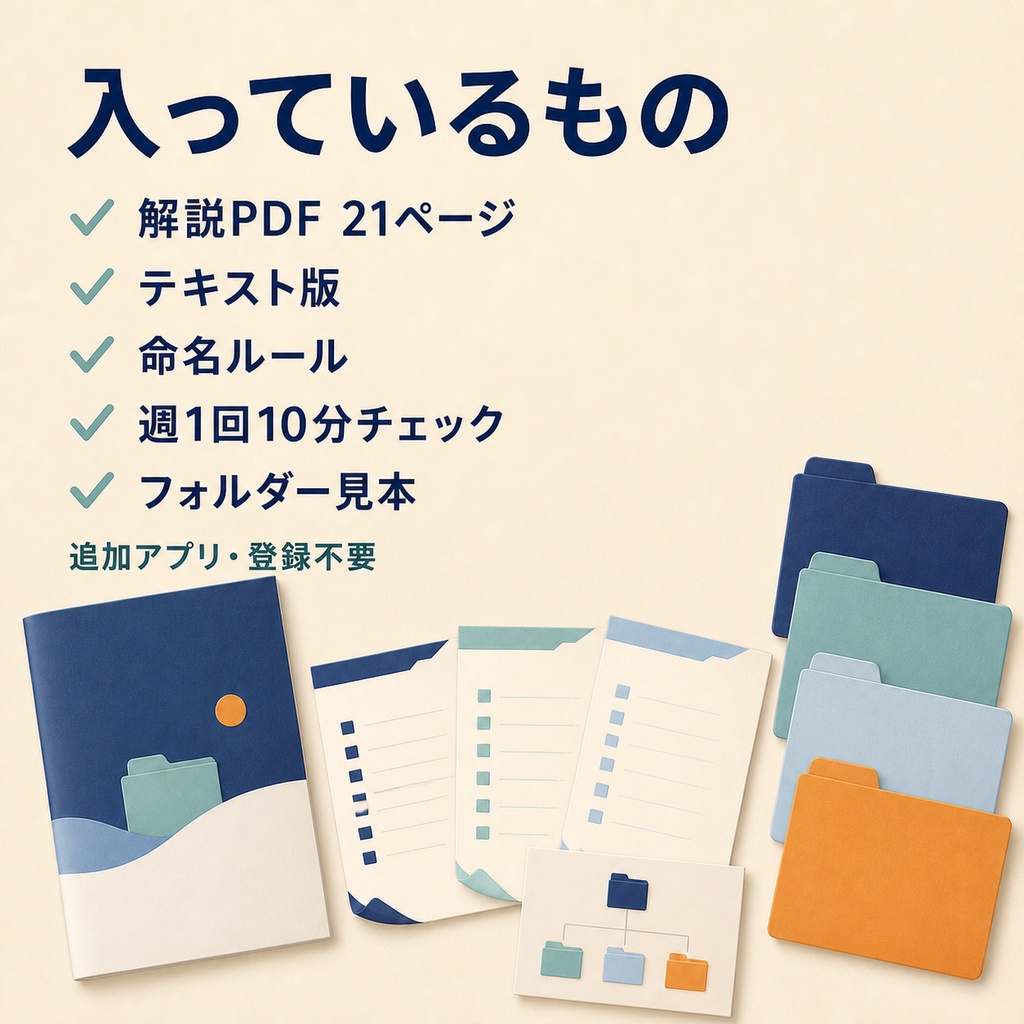 パソコンが苦手でも迷わない ファイル整理スターターキット|4つの保存先・命名ルール・週1回10分チェック