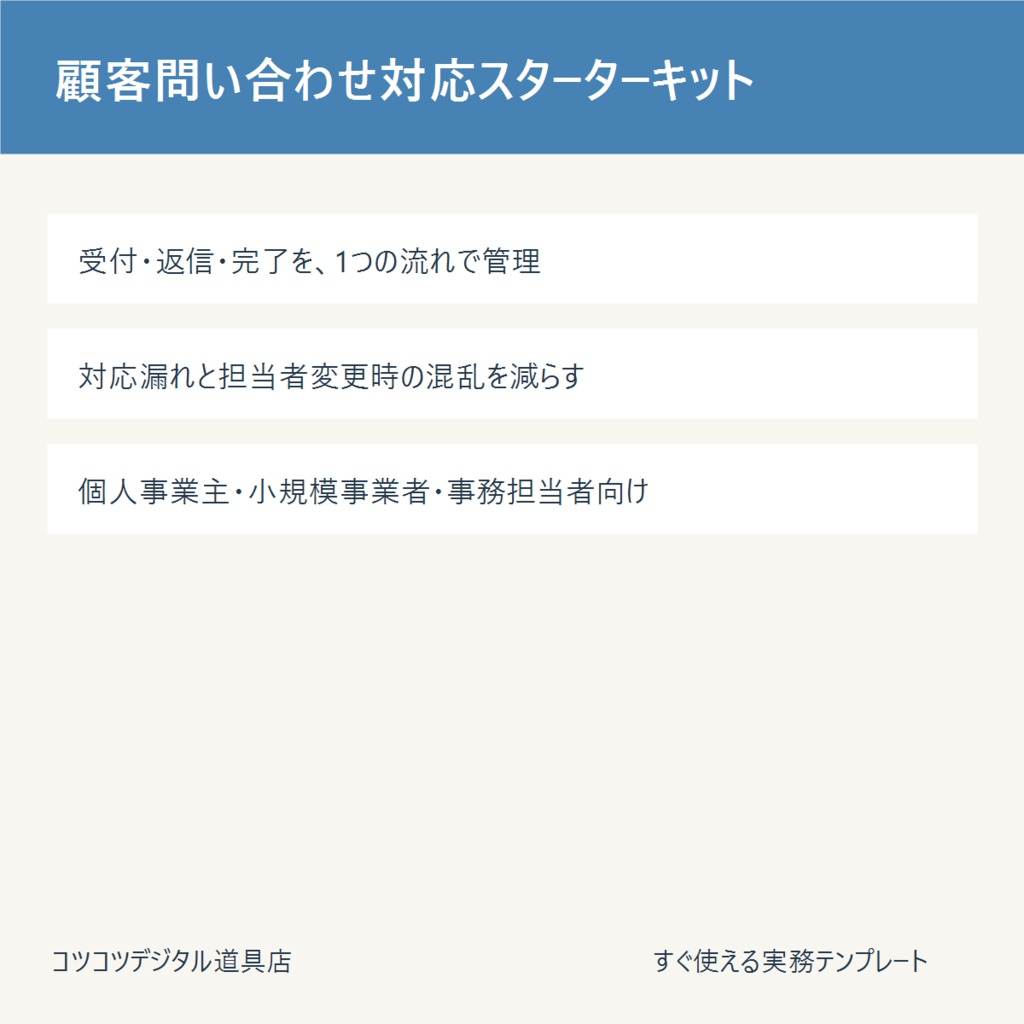 顧客問い合わせ対応スターターキット|受付・返信・完了管理