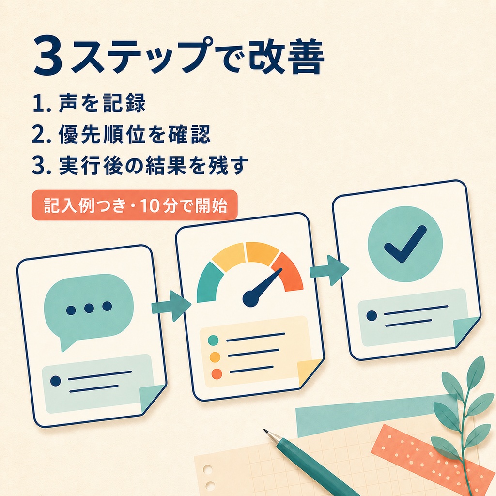 小さなお店向け お客様の声・改善実行スターターキット|要望整理・優先順位・実行管理