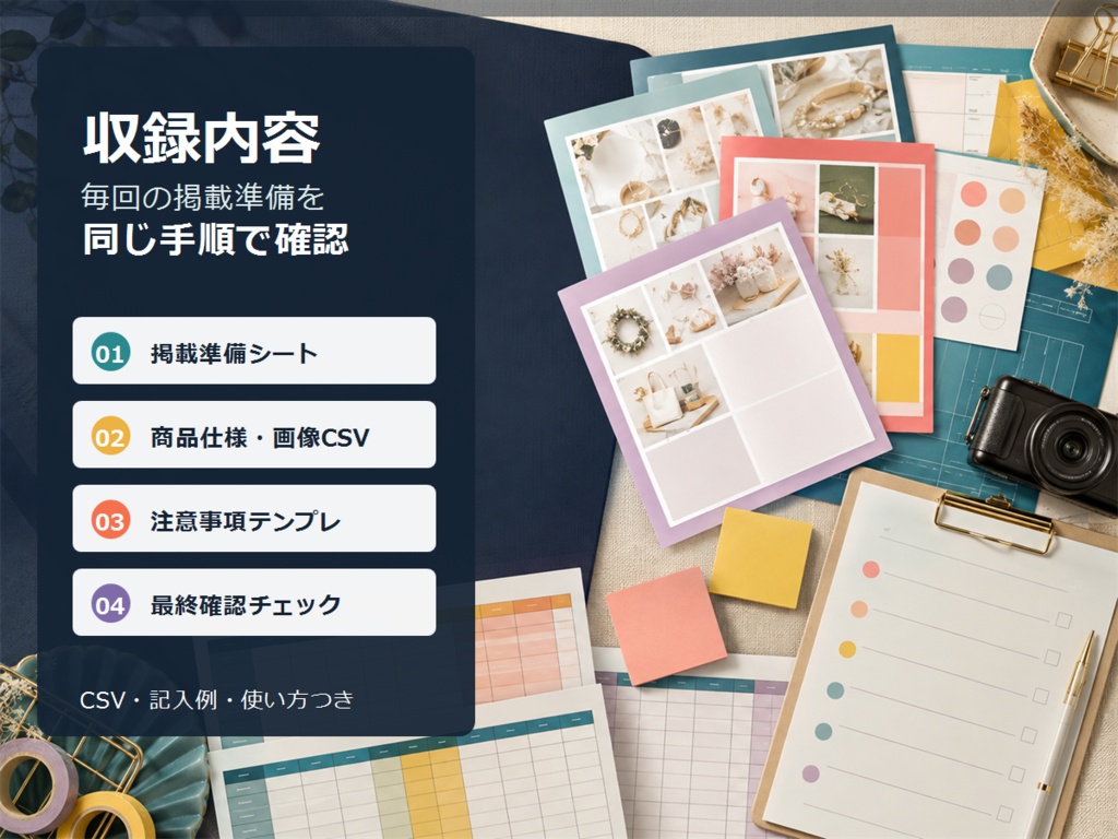 ハンドメイド販売者向け 商品掲載準備スターターキット|写真・仕様・注意事項を一度に確認