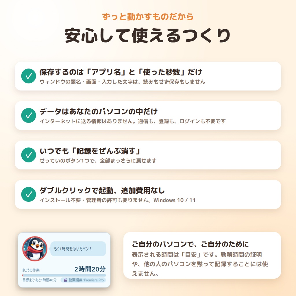 【無料版あり】使ったアプリと時間を自動で記録|さぎょう相棒 ― 画面のすみの相棒が教えてくれる、着せかえ12種の作業時間レコーダー【Windows】