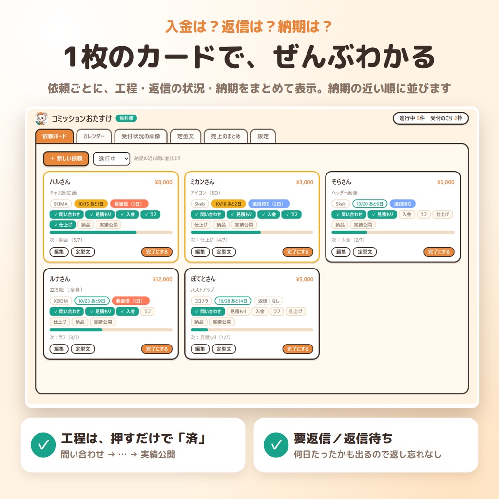 【無料】イラスト依頼(コミッション)管理アプリ|コミッションおたすけ 無料版【Windows】