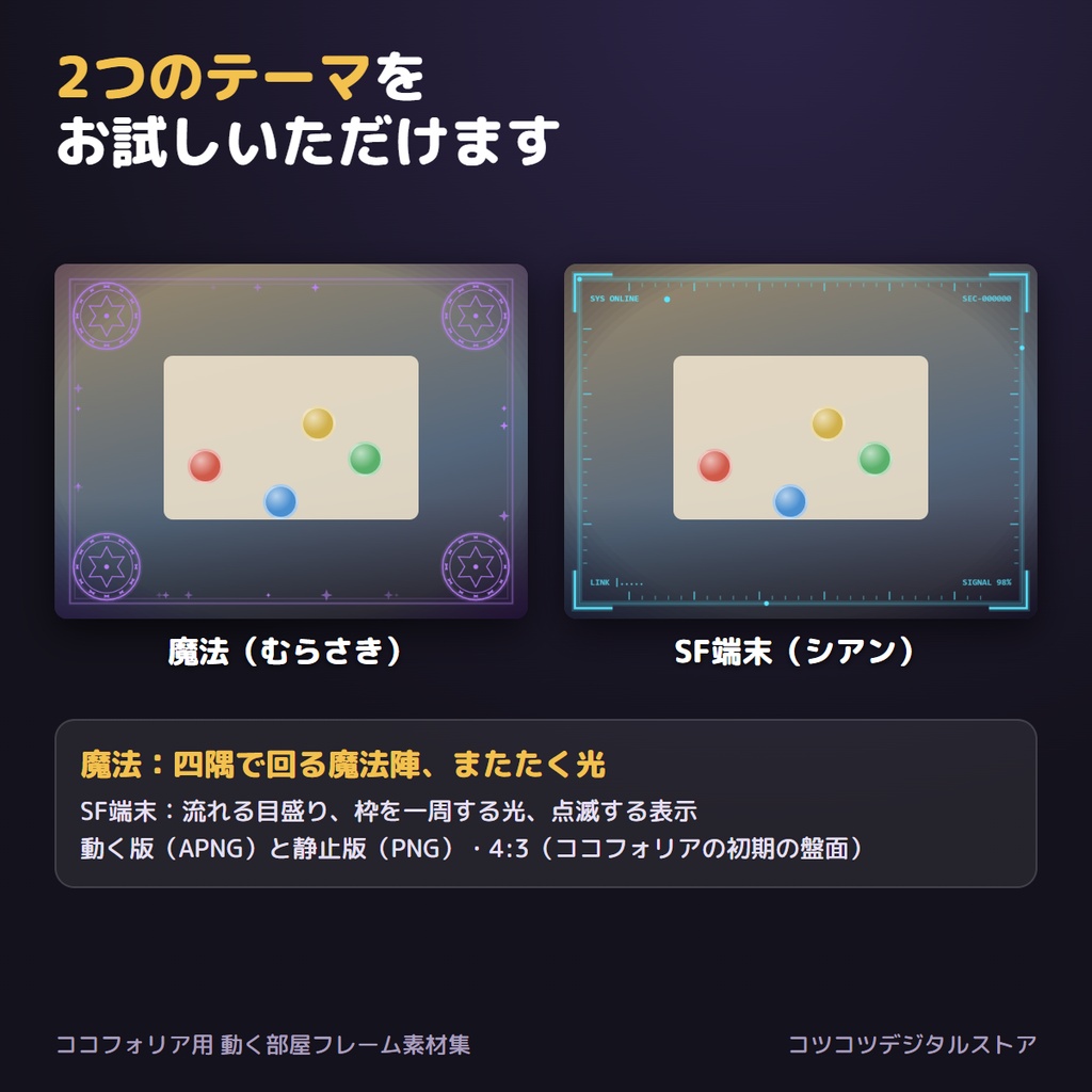 【無料】ココフォリア用 動く部屋フレーム|サンプル版(魔法・SF端末)