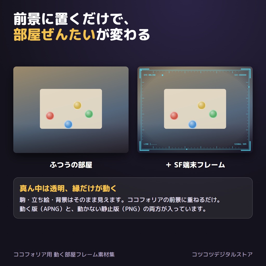 【無料】ココフォリア用 動く部屋フレーム|サンプル版(魔法・SF端末)