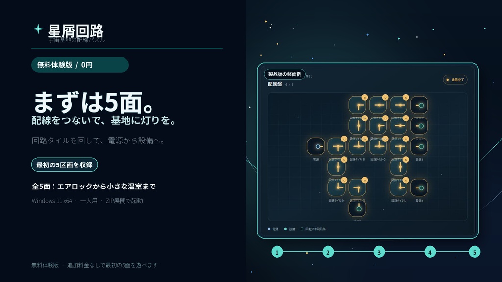 星屑回路 — 宇宙基地の配線パズル【無料体験版・全5面】