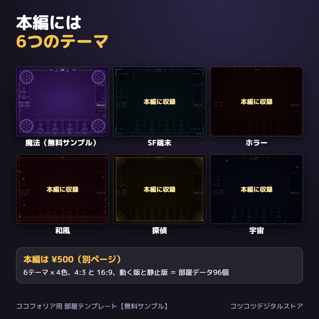 【無料】ココフォリア用 部屋テンプレート|サンプル版(魔法・4:3)ルームデータ