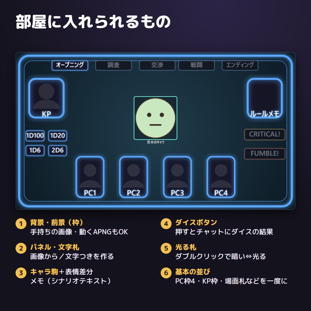 【ココフォリア用】部屋データメーカー|並べて書き出すだけでルームデータ(zip)が作れる・立ち絵差分・ダイスボタン対応【無料版あり】