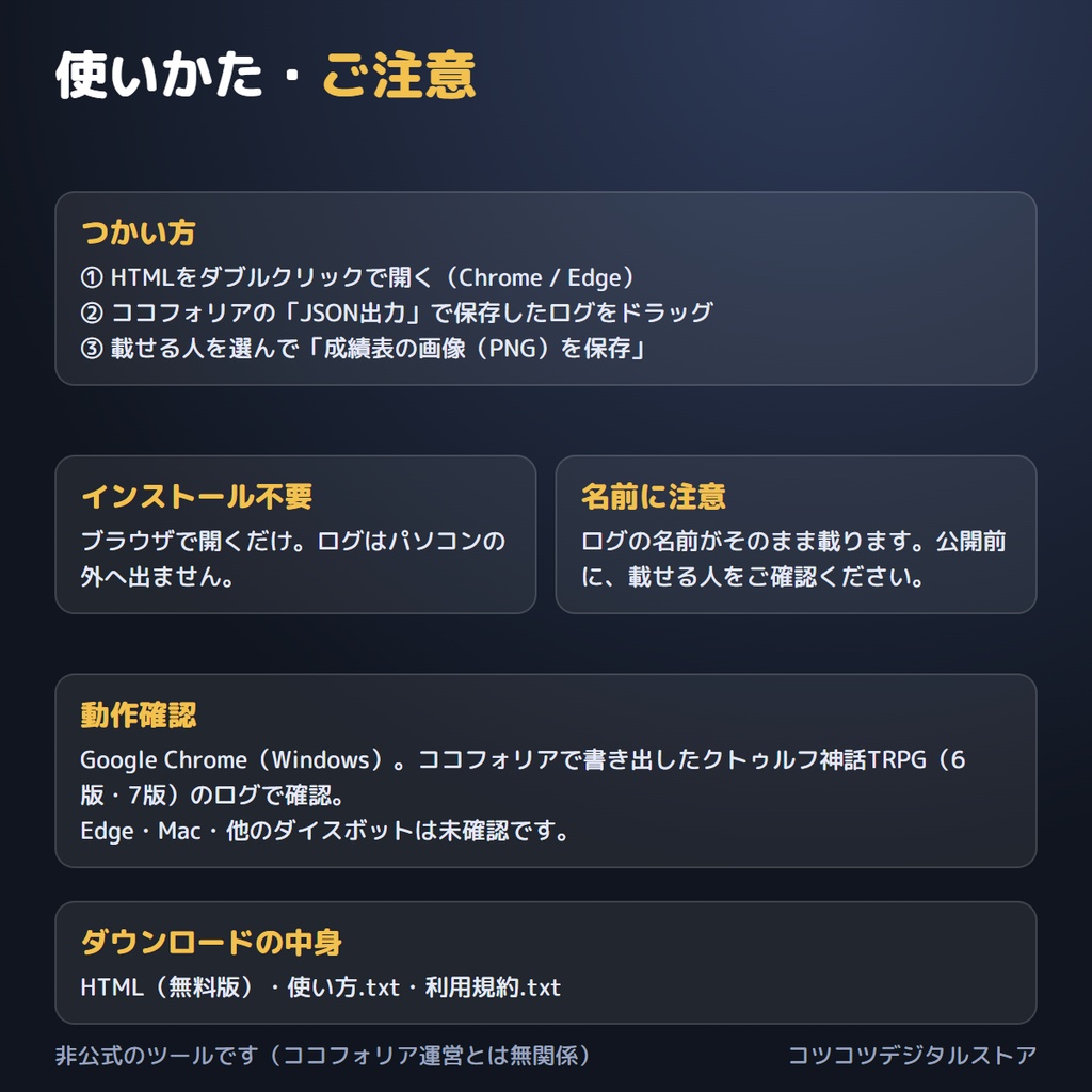 【無料】ココフォリア用 ダイスの成績表 無料版|セッションのログを入れるだけ・今日の運の持ち主がわかる成績画像(PNG)