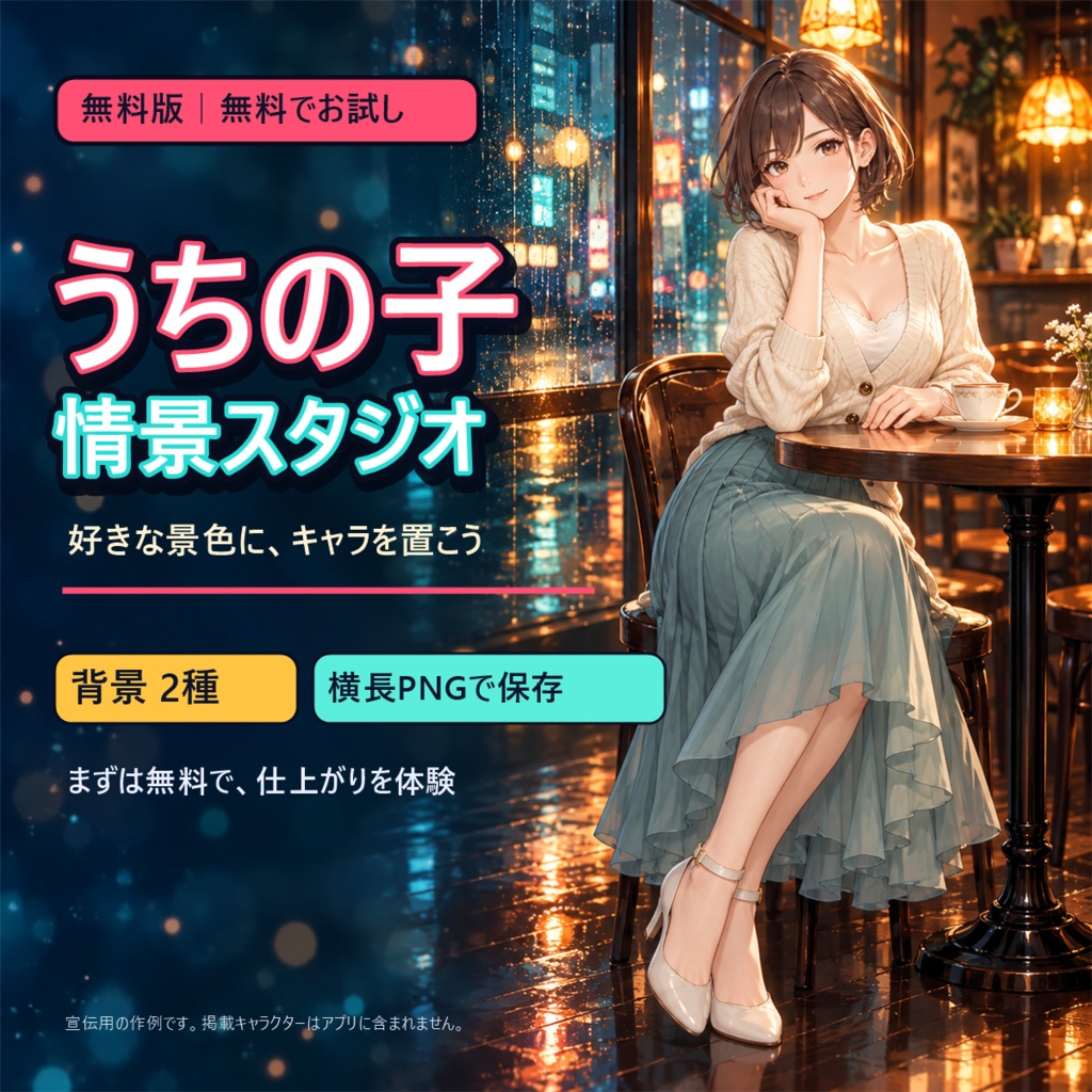 【無料体験版】うちの子情景スタジオ|背景2種・キャラ合成PNG