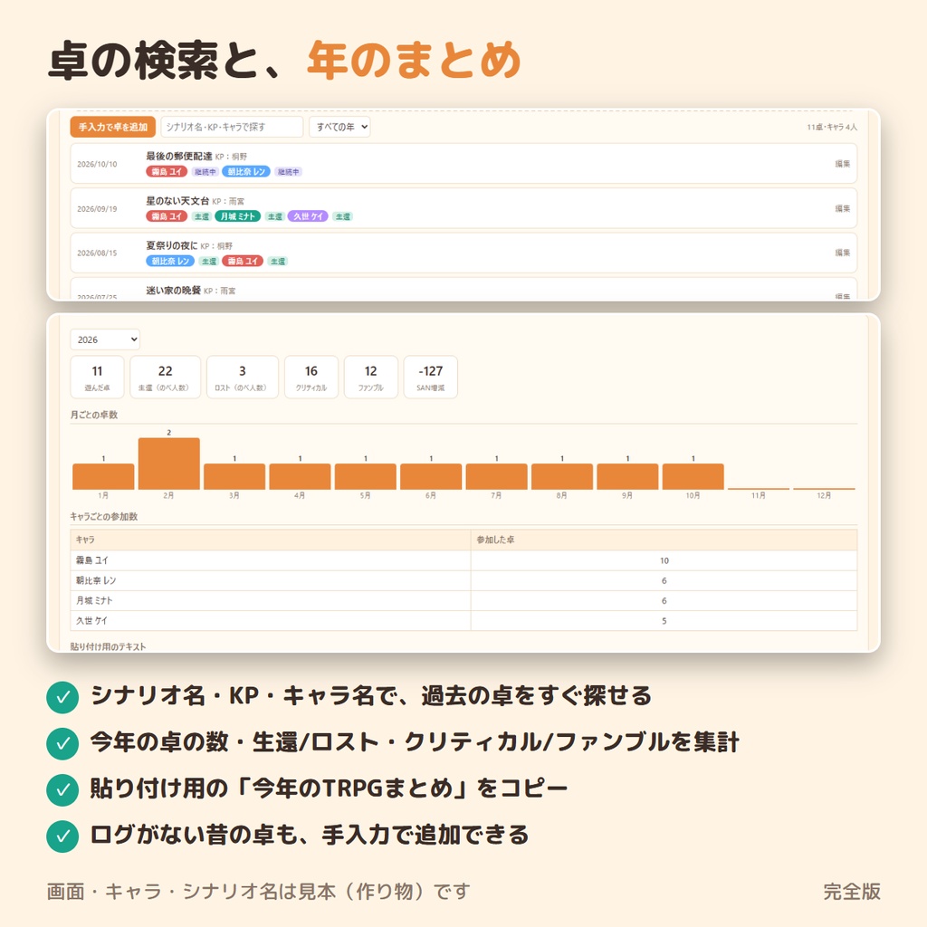 【ココフォリア用】TRPG通過記録帳|ログを入れるだけでキャラの通過記録が貯まる・通過記録カードをXへ【無料版あり】