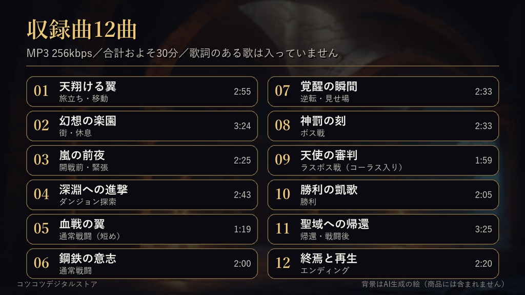 【商用利用OK】ファンタジーTRPG 戦闘・ボスBGM集 オーケストラ12曲(約30分)|ココフォリア・配信・動画・同人ゲーム