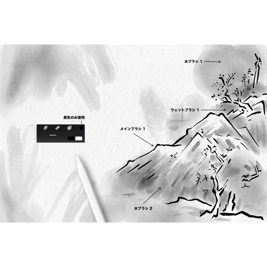 Procreate 墨ブラシ22種+紙テクスチャ4種セット