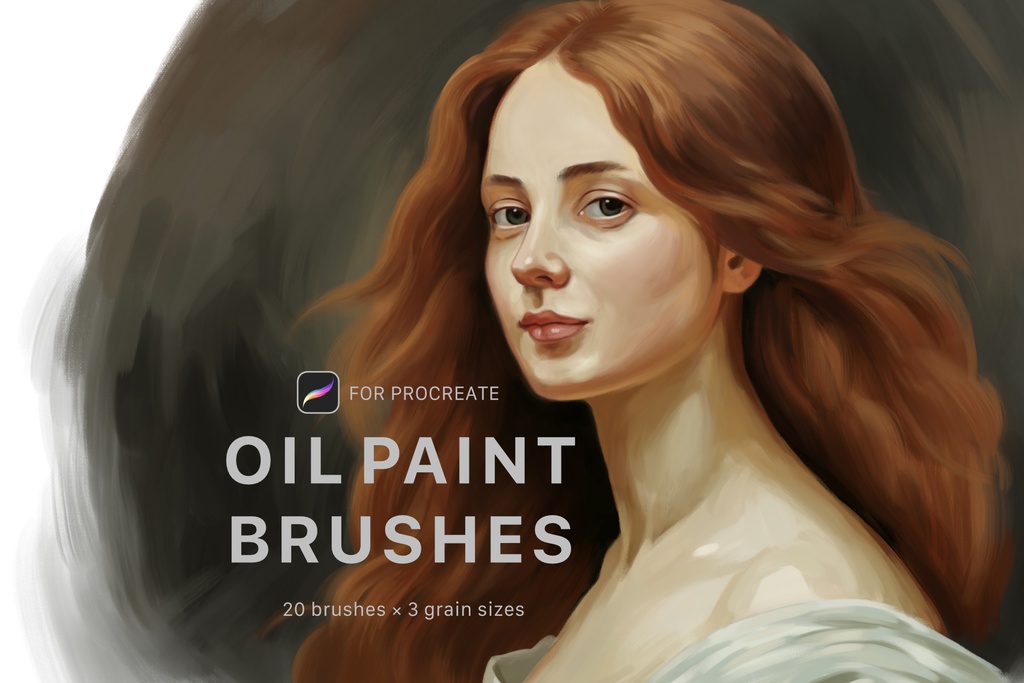 Procreate オイルペイントブラシ - 油絵ブラシ２０種 x グレインサイズ３種