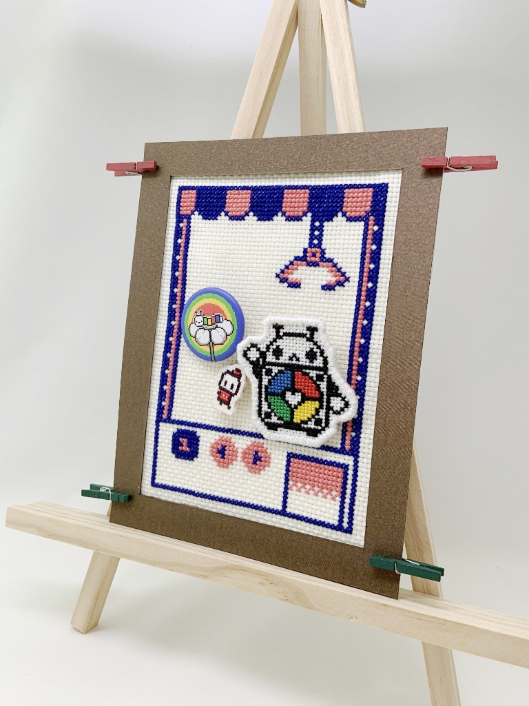 【クロスステッチ図案】クレーンゲームのフリー図案