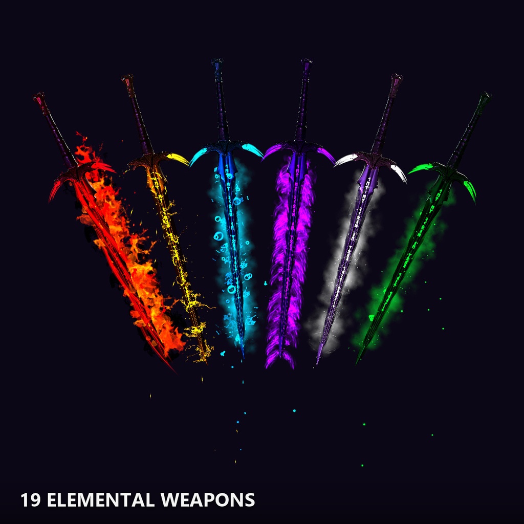 【VRChat】19 Elemental Weapons Pack / 6属性魔剣＆大鎌・雷電ギミック19種セット
