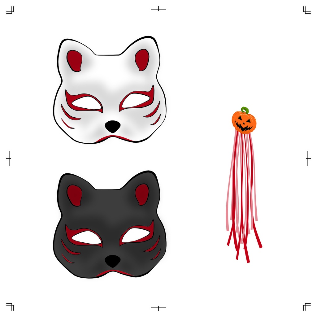 【商用利用可!】狐のお面とハロウィン aiデータ/イラレデータ