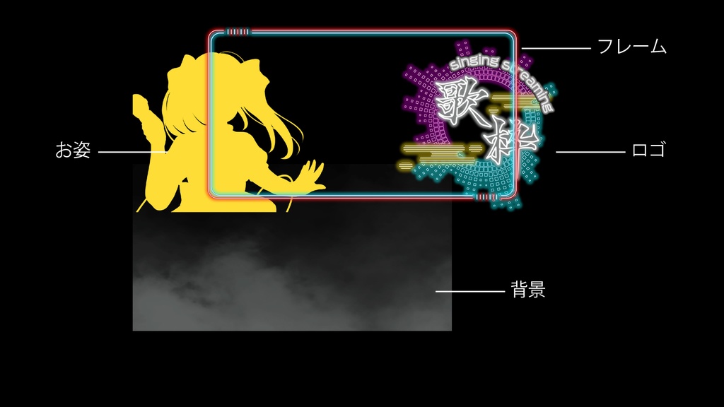 【無料】ネオン 微和風 歌枠ロゴセット 背景透過素材 png